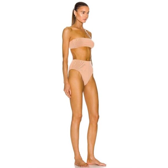 MATTHEW BRUCH Daria High Waist Bikini Top in Orange & Oatmeal Rib - Picture 2 of 7